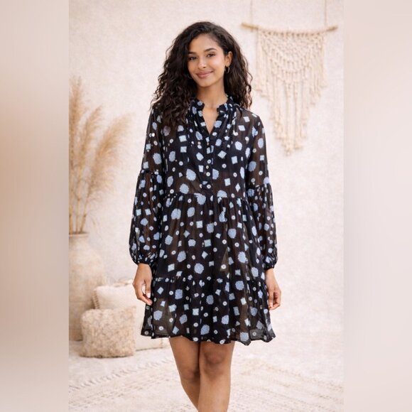 Free People Dresses & Skirts - Free People Boho Turn Turn Sheer Mini Dress Size M Printed Festival  Peasant